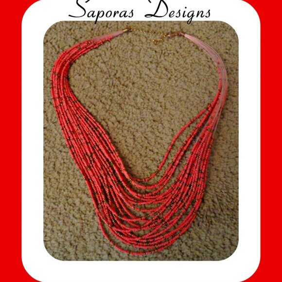 Multi-Stranded Pink & Brown Beaded Necklace Bohemian Design - Picture 1 of 1